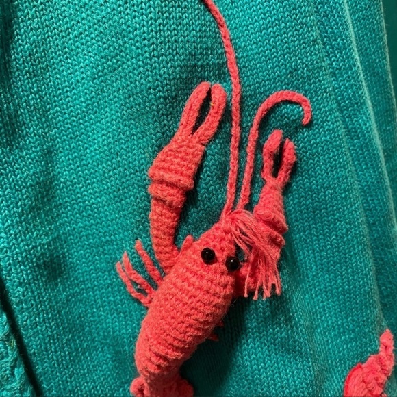 Vintage embroidered Michael Simon sweater cardigan beaded lobster designer rare - Picture 8 of 15